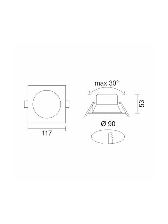 Spot Light Square Metallic Recessed Spot with Integrated LED and Natural White Light White