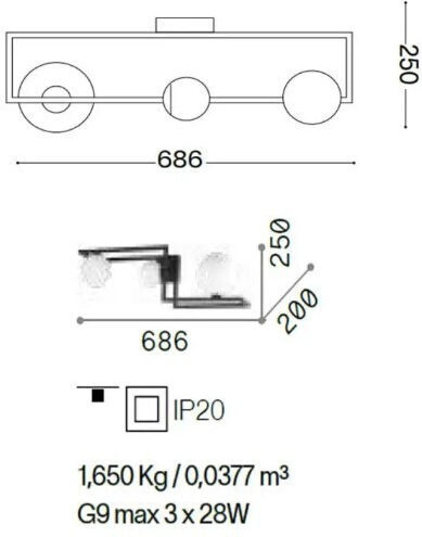 Ideal Lux Angolo Πλαφονιέρα Οροφής 68.6εκ. Κίτρινη με Ντουί G9