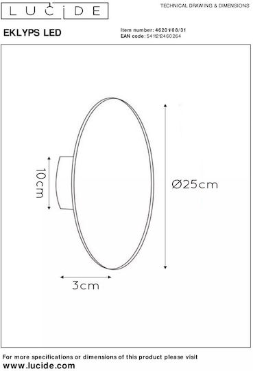 Lucide Lightning Eklyps Wandleuchte LED 25cm Lucide Lightning Eklyps Wandleuchte LED 25cm