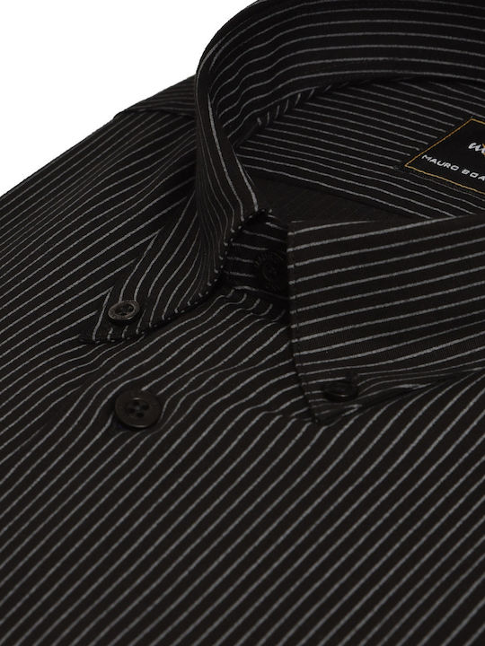 Striped slim fit button down shirt Mauro Boano Black COTTON BUTTON-DOWN STRIPED ALL DAY