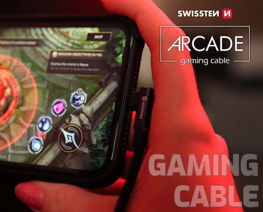 Swissten Arcade Braided / Angle (90°) USB-C to Lightning Cable Μαύρο 1.2m (71529900)