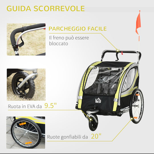 Homcom Kids and Stroller Bicycle Trailer 2 1 Brake Belt 5-Point Flag 142 X 75 X 101 Cm Yellow