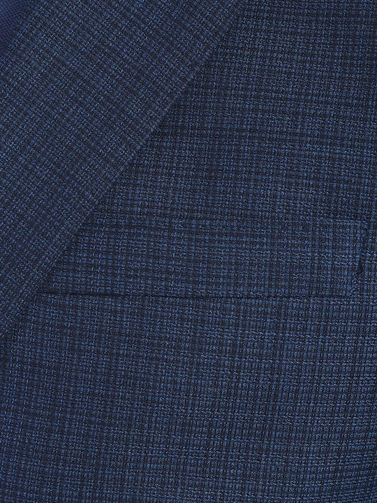 Semi-Canvas modern fit Kaiserhoff Suit Jacket Blue Check Wool Micro Pattern ALL DAY, BUSINESS