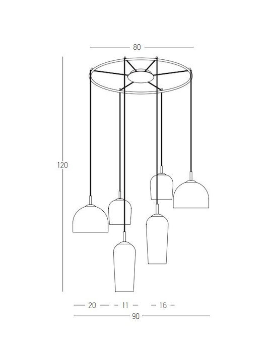 Zambelis Lights Suspendat Candelabru pentru 6 Becuri E14, E.14 Negru