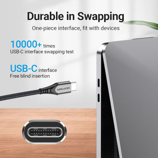 Vention Braided USB 2.0 Cable USB-C male - USB-C 100W PD Γκρι 1.5m TAEHG
