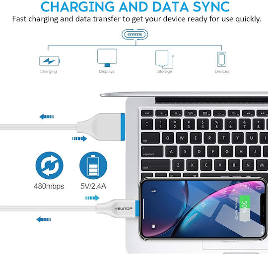 Newtop USB 2.0 Cable USB Type-C Male - USB-A 10W White 3m