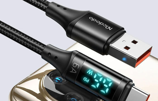 Mcdodo CA-1080 Braided LED USB 2.0 Cable USB-C Male - USB-A 66W Black 1.2m CA-1080