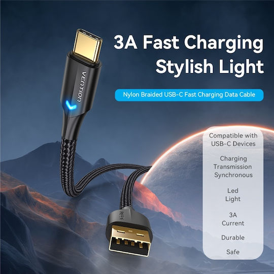 Vention Braided USB 2.0 Cable USB-C Male - USB-A Black 1.5m CTFBG
