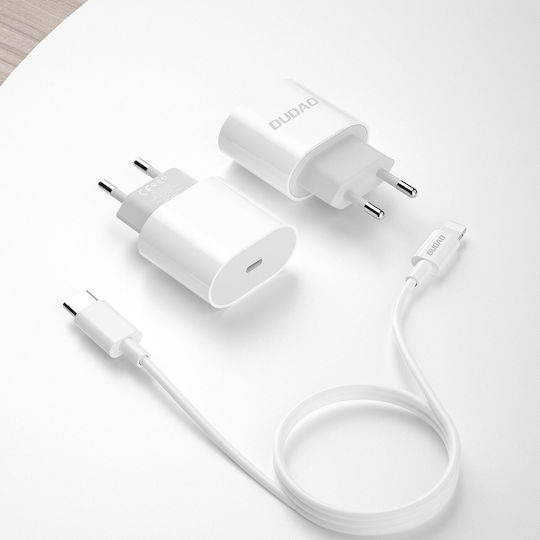 Dudao Φορτιστής με Θύρα USB-C και Καλώδιο USB-C - Lightning 20W Power Delivery Λευκός (A8SEU)