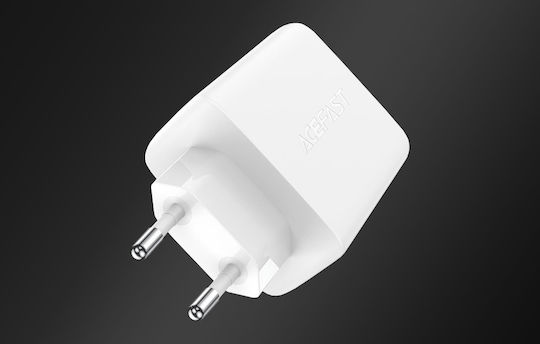 Acefast Wireless Charger GaN With USB-A Port And 2 USB-C Ports 65W Power Delivery Quick Charge 2.0 Quick Charge 3.0 Quick Charge 4+ White