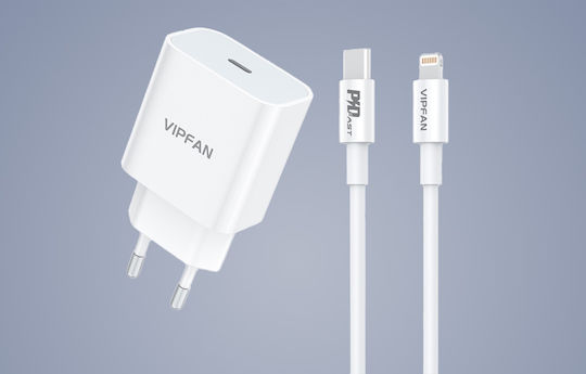Vipfan Încărcător cu Port USB-C și Cablu USB-C - Lightning 20W Quick Charge 3.0 Albς (E04 Cable White)