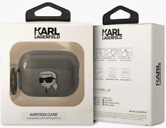 Karl Lagerfeld Karl Head Θήκη Σιλικόνης με Γάντζο σε Μαύρο χρώμα για Apple AirPods Pro