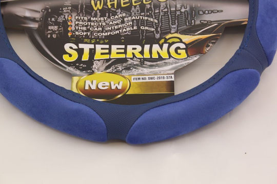 Car Steering Wheel Cover Race with Diameter 38cm made of Leatherette Blue