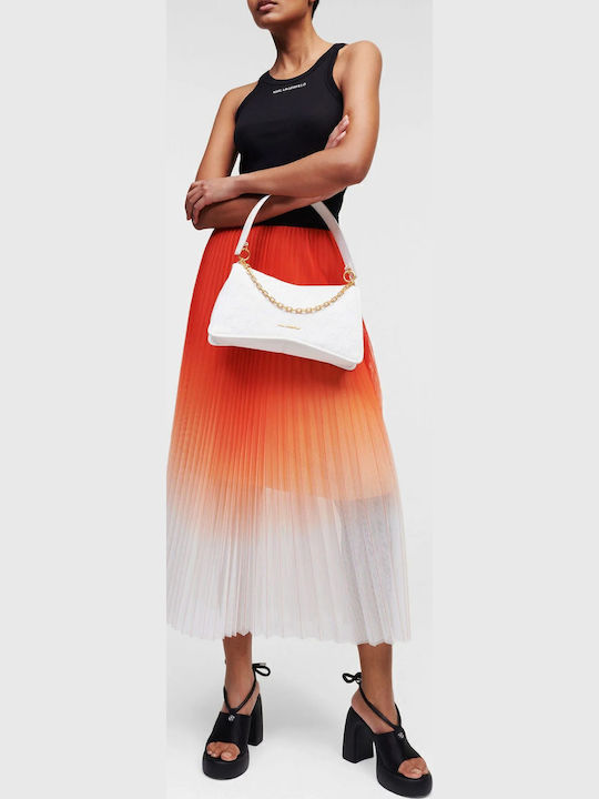 Pleated High-waisted Midi Skirt Orange