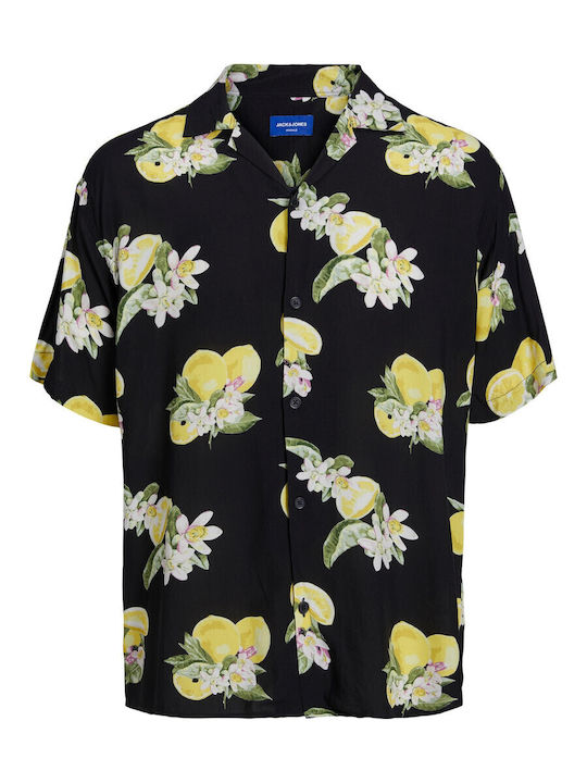Short-sleeved Shirt Floral Black / Yellow