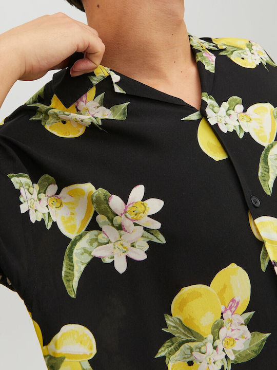 Short-sleeved Shirt Floral Black / Yellow