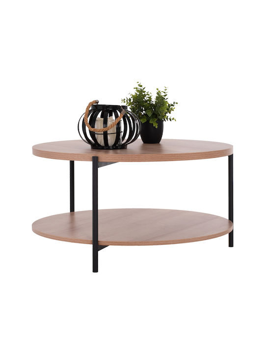 Round Central Coffee Table Matteo Wooden Natural / Black L75xW75xH40cm