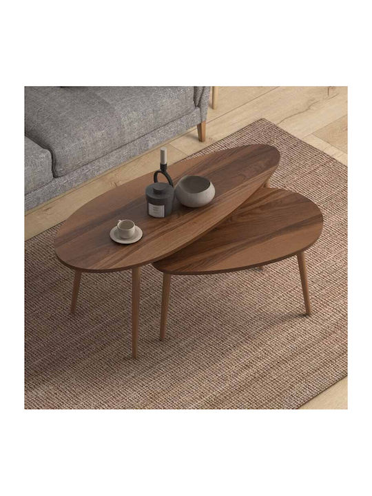 Oval Couchtisch Elips Holz Walnut 2Stück B116xT46xH46cm