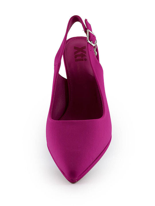 Pointed Toe Stiletto Fuchsia High Heels with Strap
