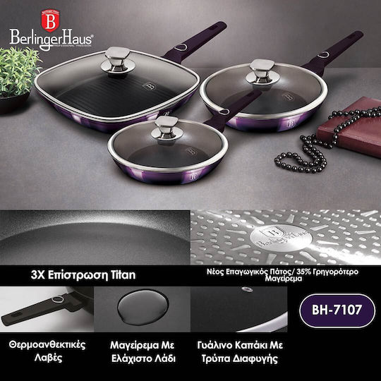 Berlinger Haus Set De Tigăi Din Aluminiu Purple Eclipse Collection Cu Acoperire Interioară Antiaderent 3 Buc