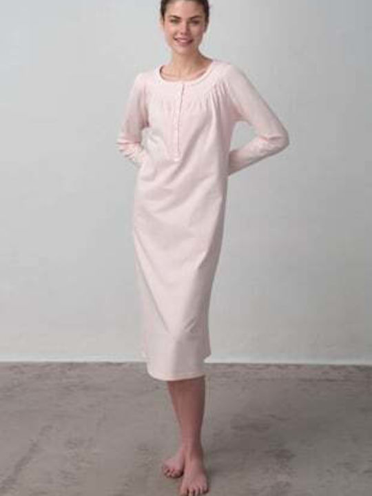 Vamp Winter Cotton Women's Nightdress Pink