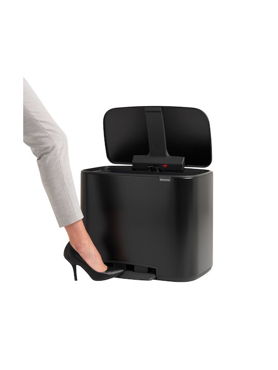 Brabantia Кошче за Рециклиране от Неръждаема Стомана с Педал Черно 33л