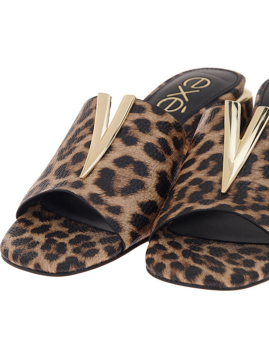 Mules mit Chunky Niedrig Absatz Beige Leopard
