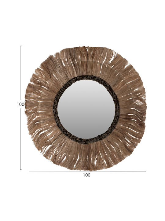 HomeMarkt Wall Mirror with Brown Frame Diameter 100cm 1pcs