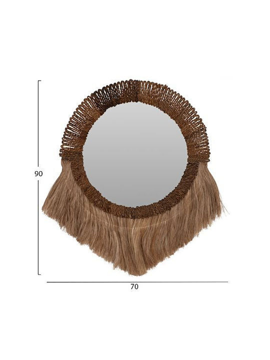 HomeMarkt Καθρέπτης Τοίχου από Ίνες Abaca με Καφέ Rattan Πλαίσιο Διαμέτρου 70cm