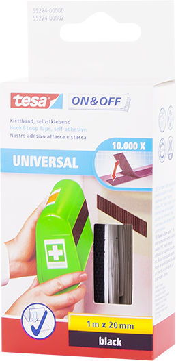 Tesa On & Off Universal Autocolantă Bandă cu cârlig și buclă Neagră 20mmx1m 1buc