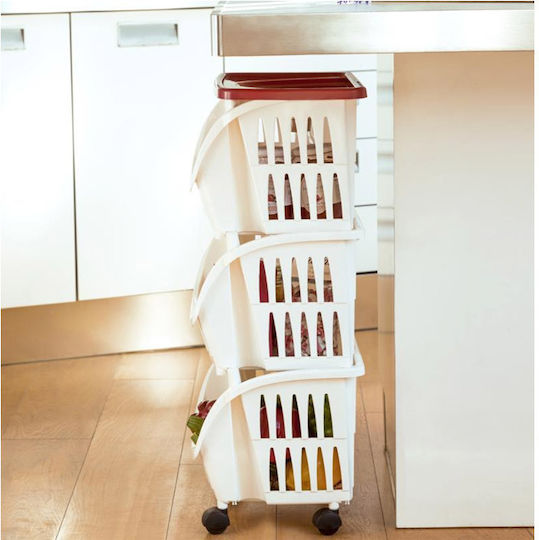 Bama Plastic Kitchen Trolley 3 Tiers Beige 39.5x30x70cm