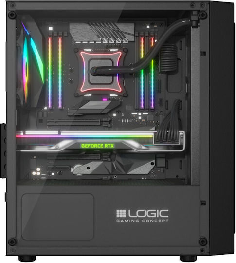 Logic Atos Gaming Mini Tower Κουτί Υπολογιστή με Πλαϊνό Παράθυρο Μαύρο