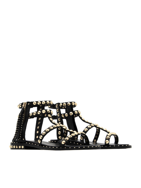 Din piele Sandale casual damă Gladiator în Culoare Negru