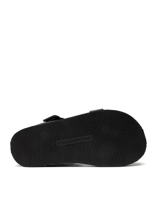 Leather Women's Flat Sandals with Strap in Black Color