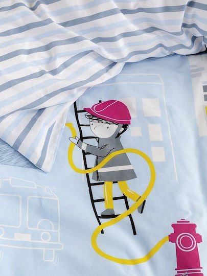 Nima Pompier Set Kids Duvet Cover Single with Pillowcase Cotton Light Blue 160x240cm