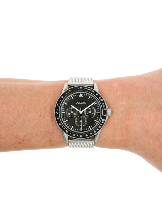 Oozoo Timepieces Ανδρικό Ρολόι 45mm Χρονογράφος Μπαταρίας με Ασημί Μεταλλικό Μπρασελέ