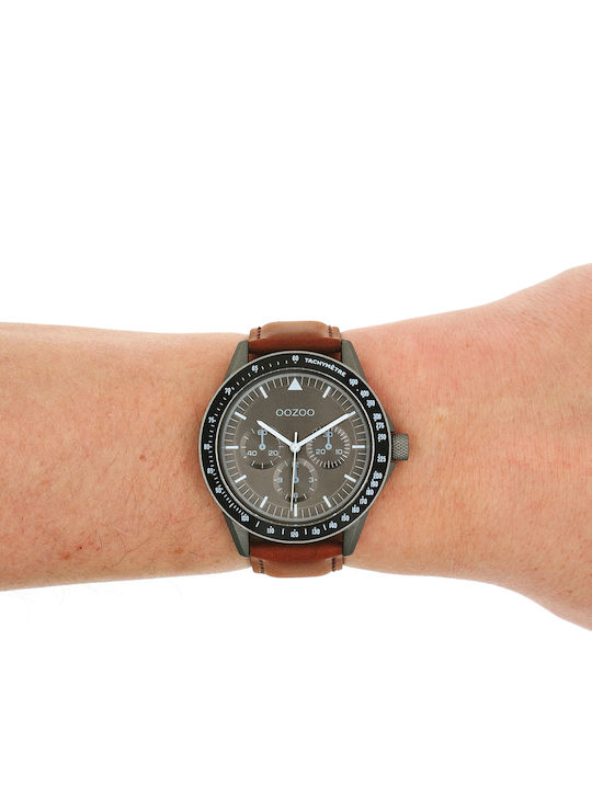 Oozoo Timepieces Men's Watch 42mm Chronograph Battery with Brown Leather Strap