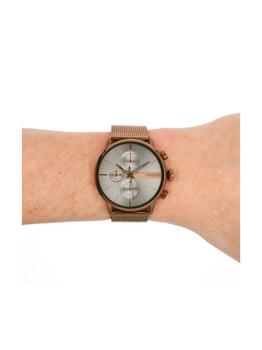 Oozoo Watch Chronograph Battery with Brown Metal Bracelet