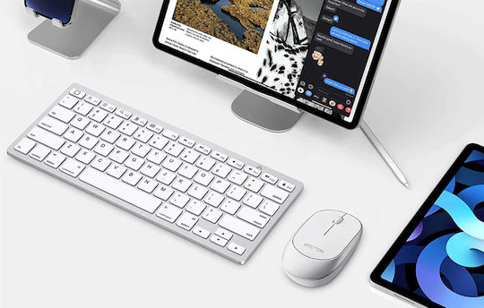Omoton KB066 Ασύρματο Bluetooth Σετ Πληκτρολόγιο & Ποντίκι Αγγλικό US Ασημί