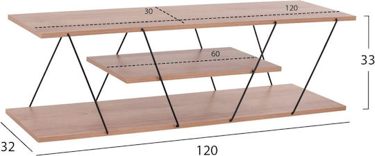 TV Stand Wooden Tars Black / Natural L120xW32xH33cm
