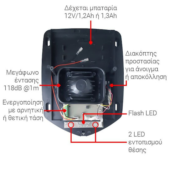 Spark Outdoor Battery Alarm Siren 118dB with Red Light 19.3x27cm