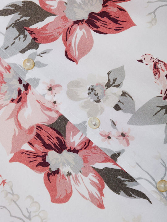 Κοντομάνικο Πουκάμισο σε Κανονική Γραμμή Floral Λευκό