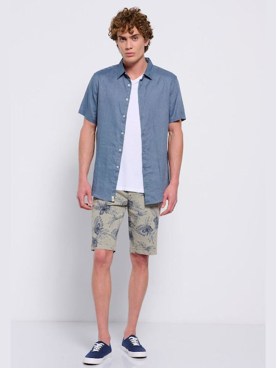 Funky Buddha Men's Shirt Short Sleeve Linen Dusty Blue