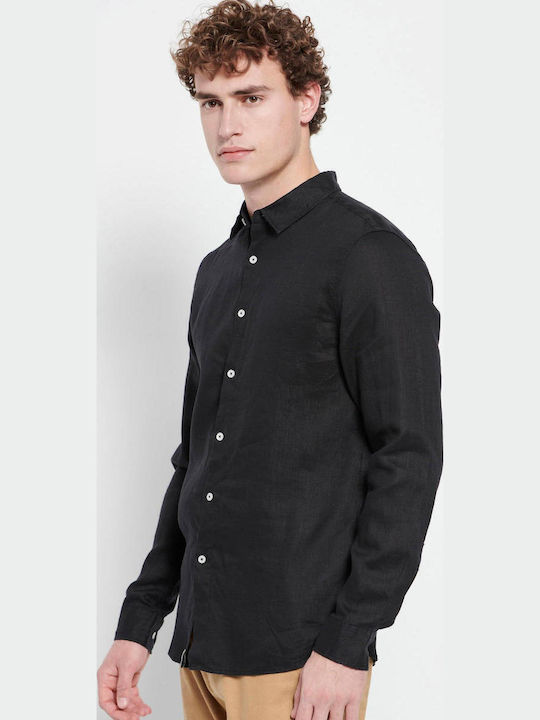 FBM007-00105 Long-sleeved Linen Shirt Black