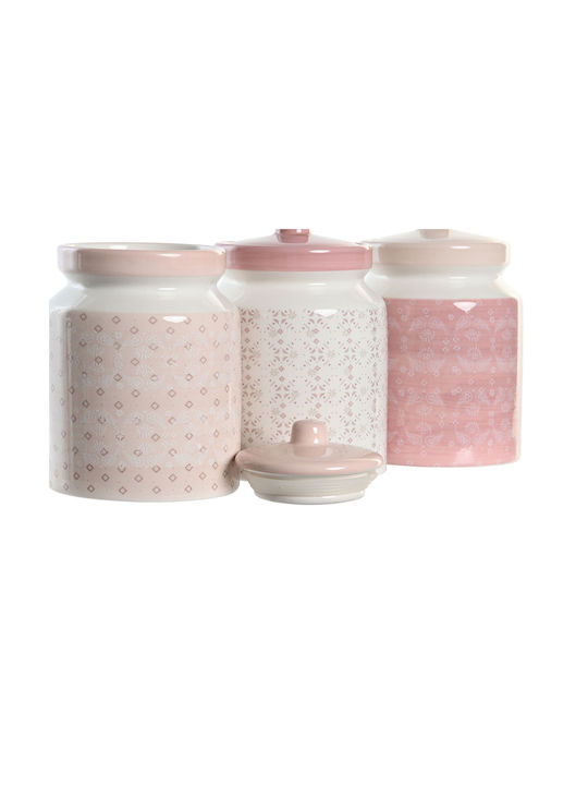 DKD Home Decor Set 3buc Borcane Utilizare Generală cu capac Ceramică 12x12x16cm