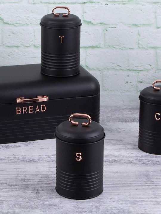 Berlinger Haus Set of 4 Jars for Sugar Coffee with Lid Made of Black Stainless Steel 42.5x23x16cm 4 Pieces