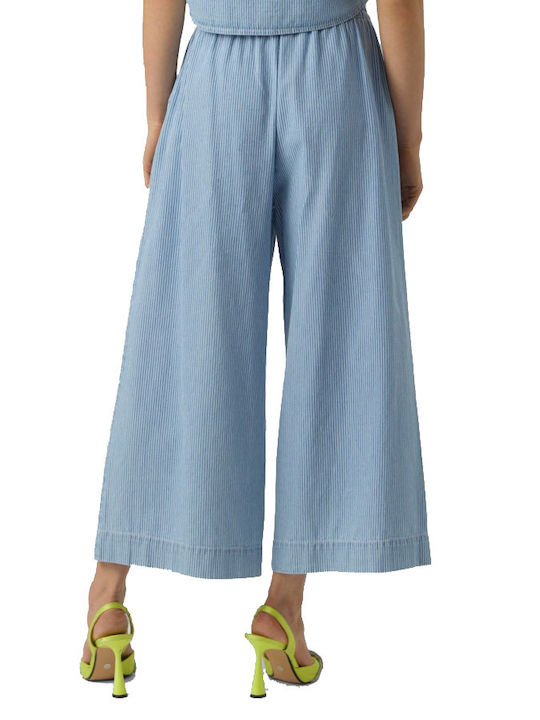 Vero Moda Γυναικείο Ψηλόμεσο Υφασμάτινο Capri Παντελόνι με Λάστιχο σε Wide Γραμμή Μπλε