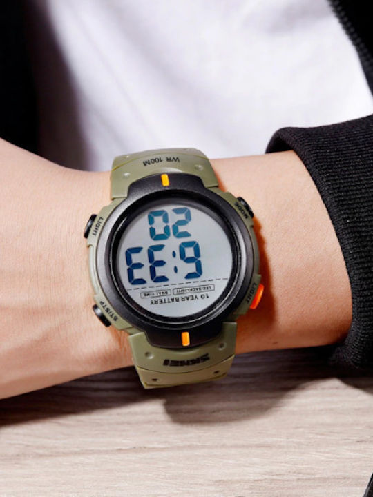 Skmei Digital Men's Watch 45mm Battery with Rubber Strap Army Green
