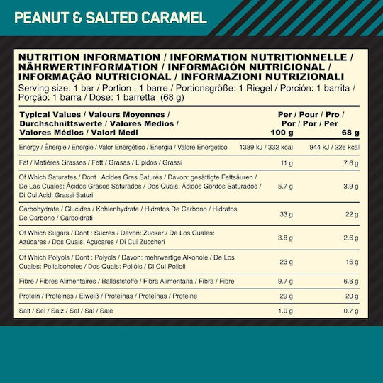 Optimum Nutrition Whipped Bars with 20gr Protein & Flavor Salted Peanut Caramel 10x60gr