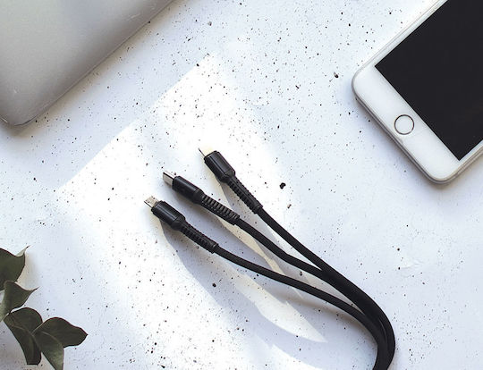 Livoo Geflochten USB zu Blitzschlag / Typ-C,TC-TC / Micro-USB Kabel Schwarz 1.2m (TEA250N)
